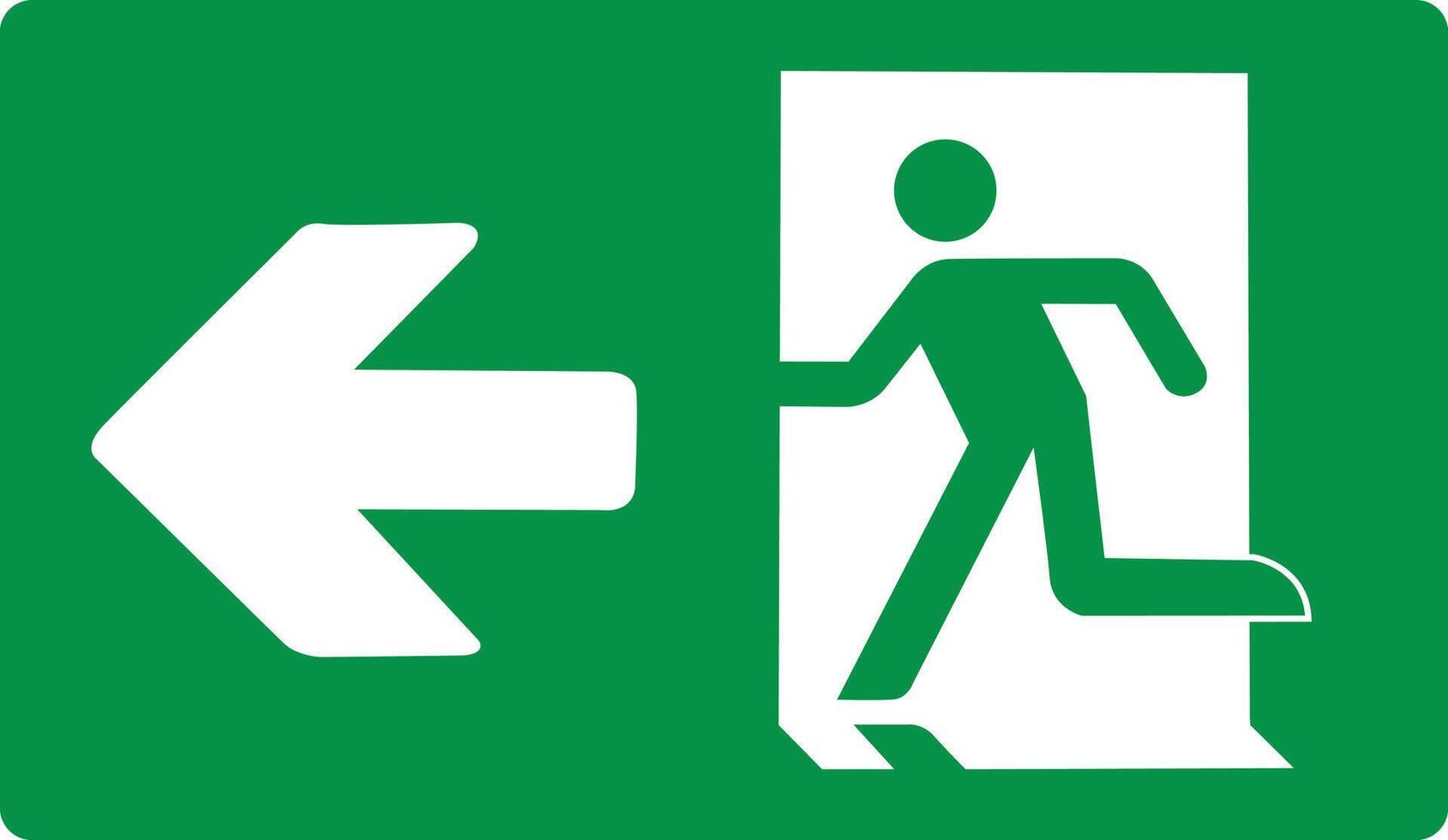 Green sign evacuation exit left. Designations location emergency evacuation exit. Quick and safe exit from a building or facility in case emergency. Direction a safe area. Iso 7010. Fire exit. vector