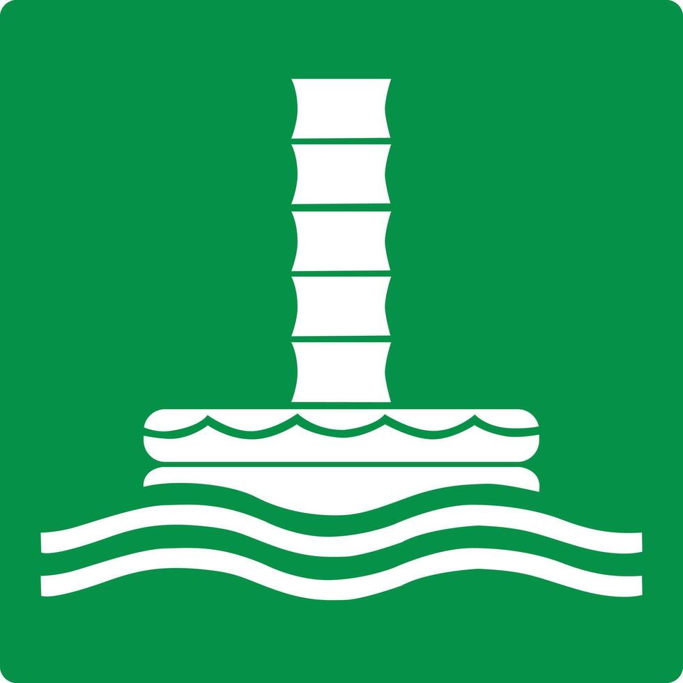 Green sign marine evacuation chute. Sleeve for evacuation. Locations of evacuation equipment. Chute for rapid abandonment vessels in case an accident and delivery people to floating life rafts. vector