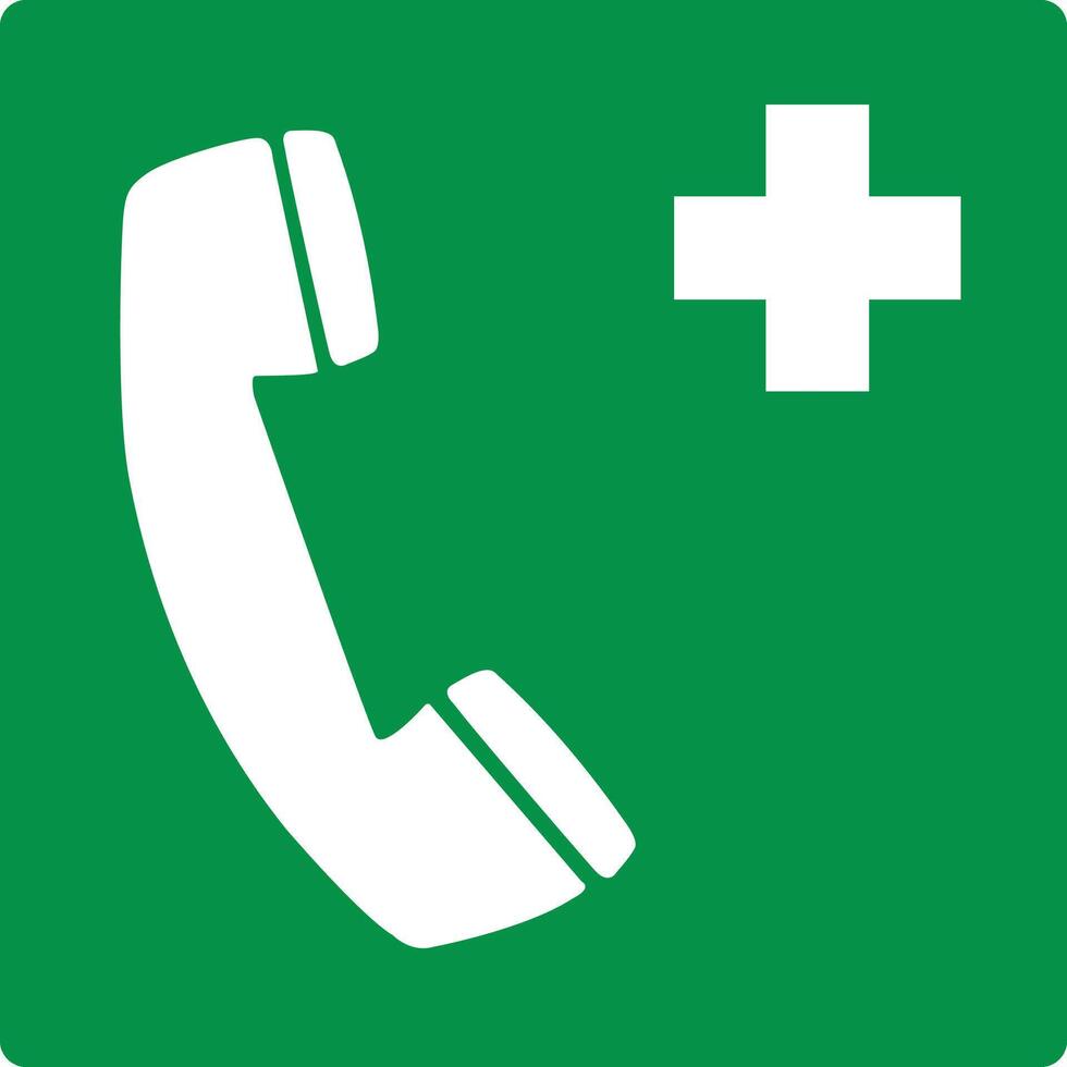 Green sign emergency telephone. Indicates the location a telephone or communication device intended for calling emergency services in the event an emergency. Iso 7010. vector