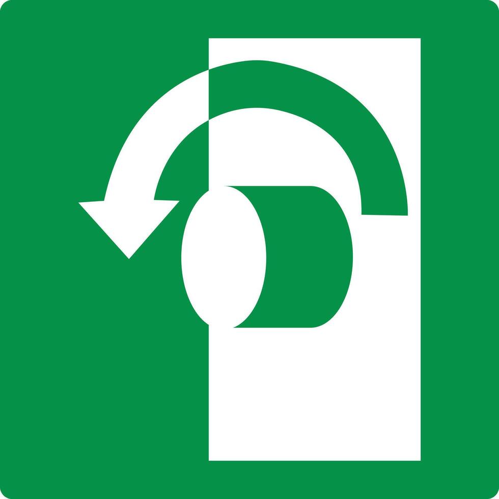 Green sign turn counterclockwise to open. The need to turn the valve or handle counterclockwise to open it. The arrow indicates the direction of rotation. Iso 7010. vector