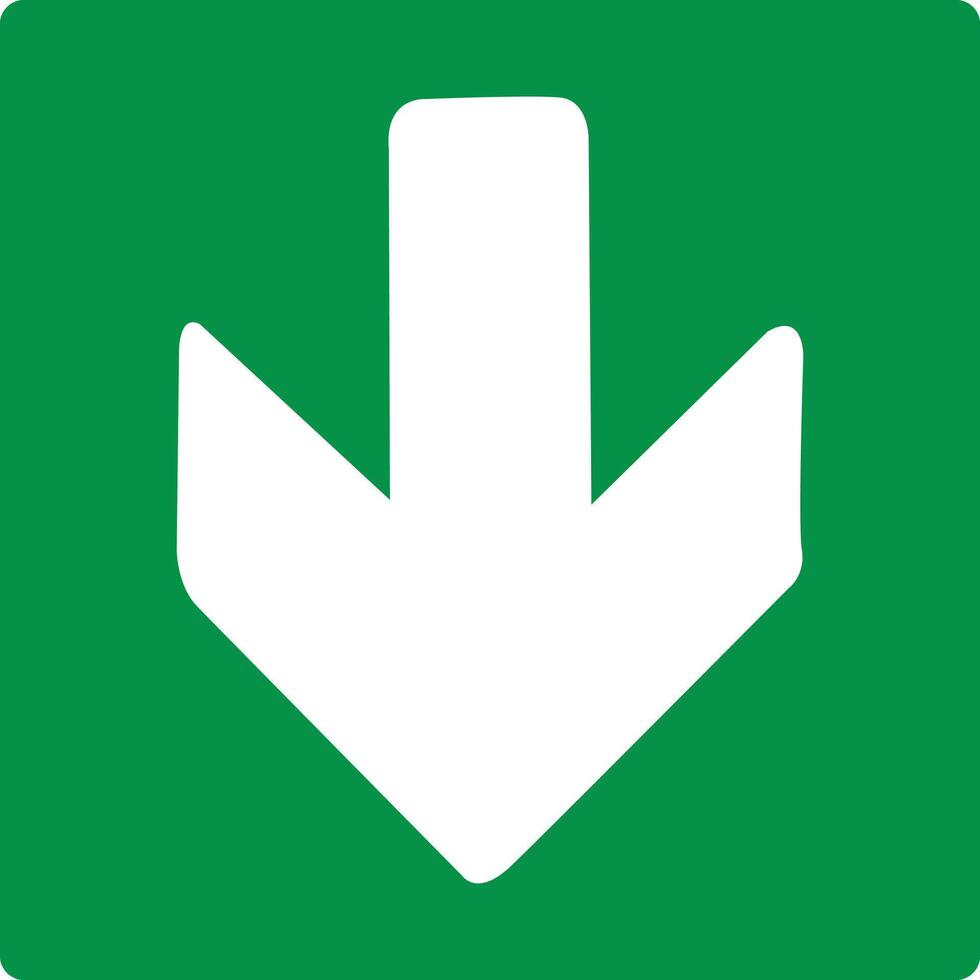 Green sign arrow down. Arrow pointing down. Shows the direction movement to the exit or shelter in an emergency. Movement down to the safety zone. Indicates the nearest safe point or exit. Iso 7010. vector