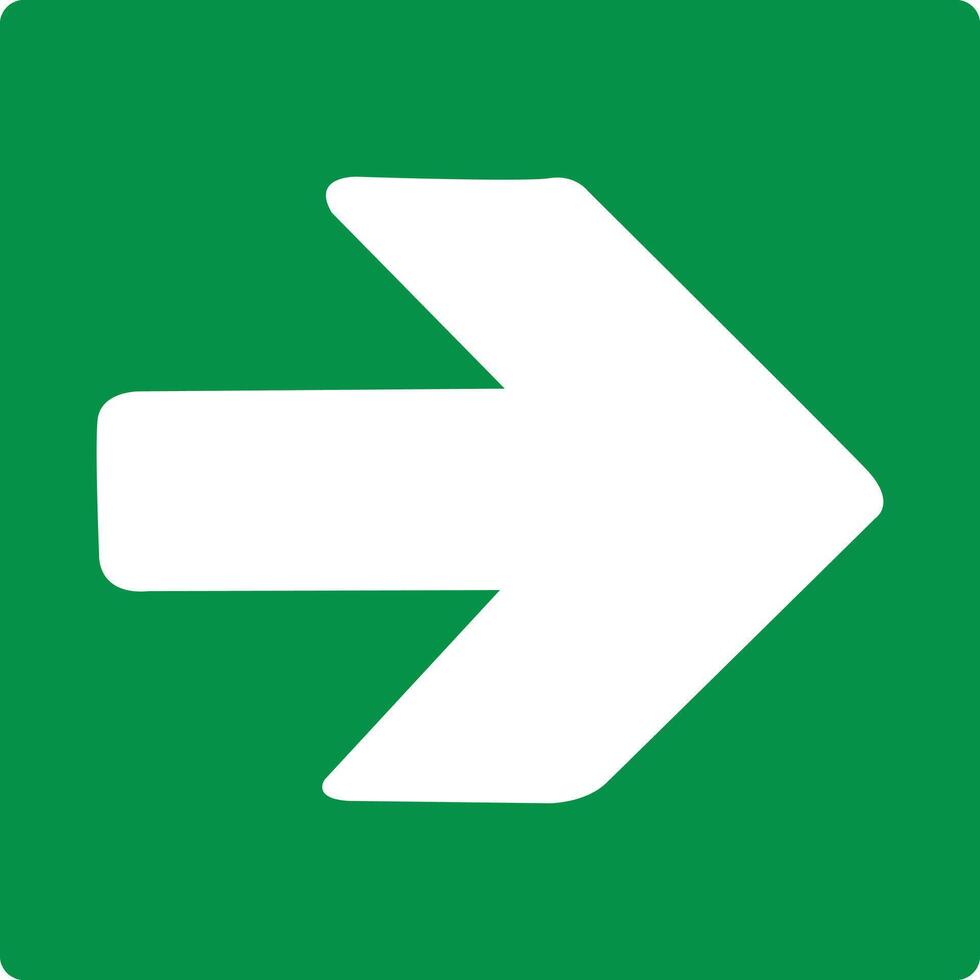 Green sign arrow right. Arrow pointing right. Shows the direction movement to the exit or shelter in an emergency. Movement right to the safety zone. Indicates the nearest safe point or exit. Iso 7010 vector