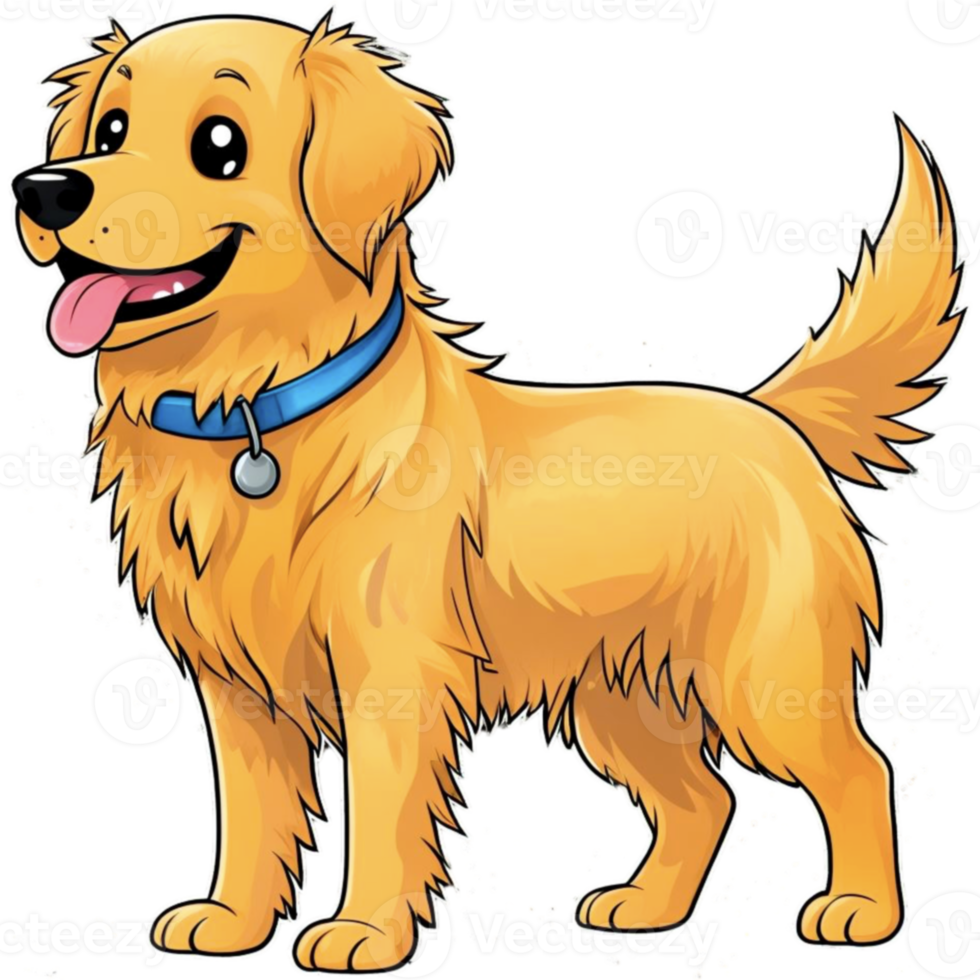 Golden Retriever dog digital art cartoon drawing. Animal and pet concept. png