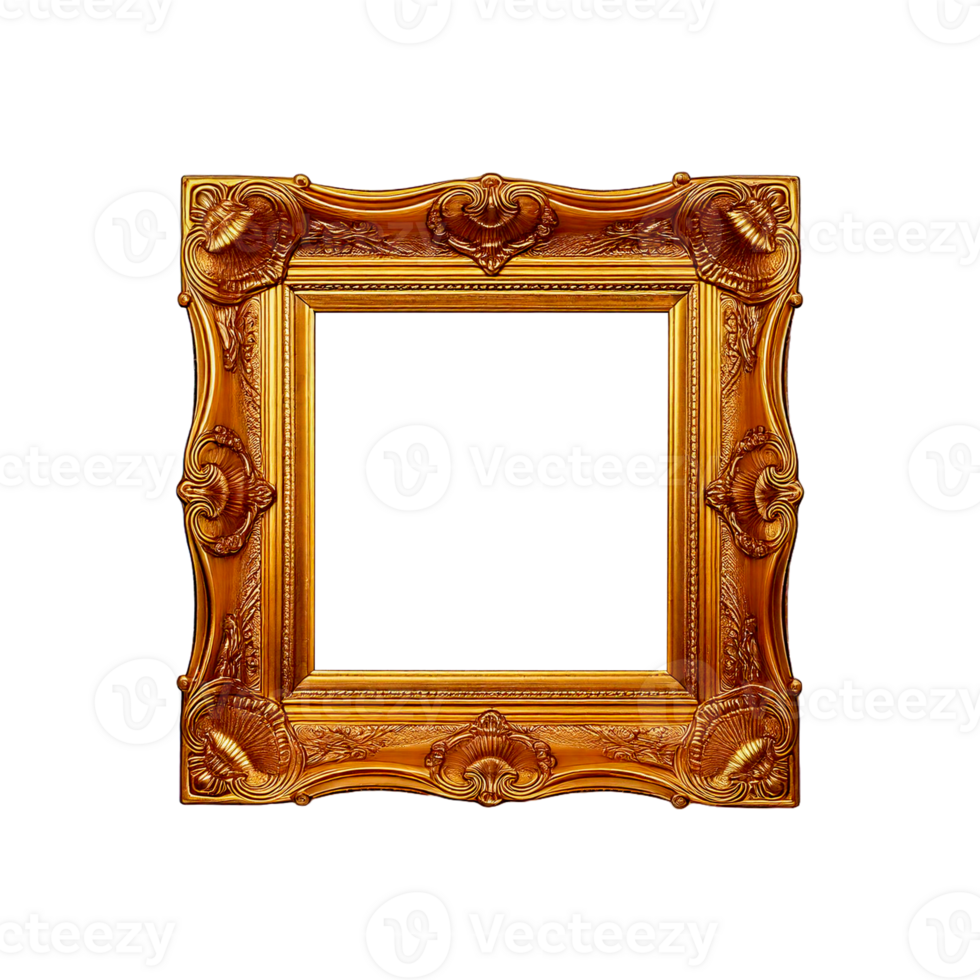 a gold photo frame with a pattern of flowers png