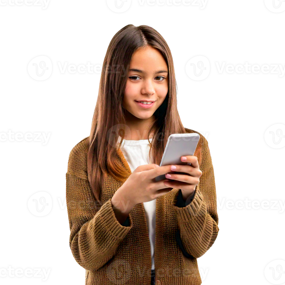 a girl is texting on a phone and the screen is on. png