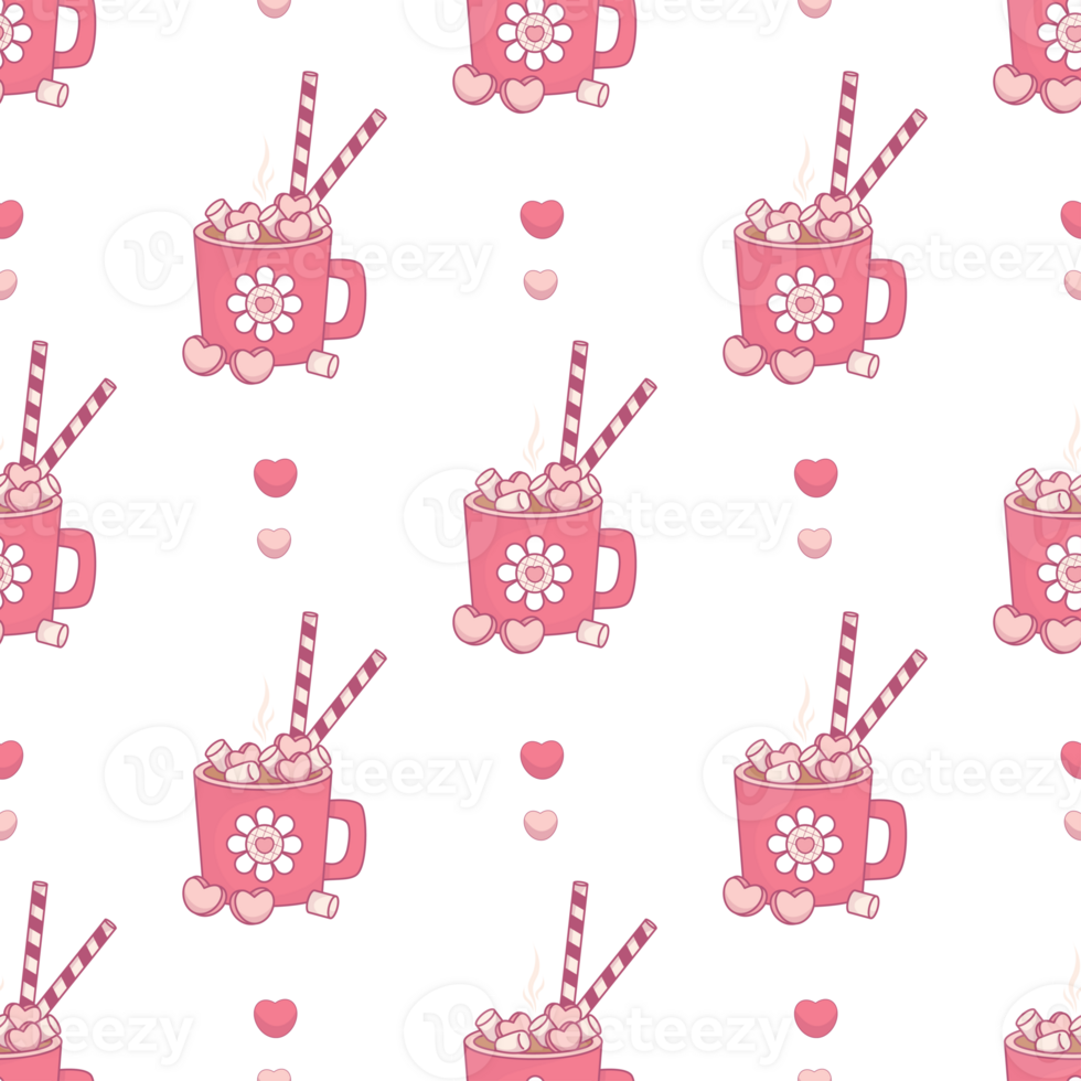 Seamless pattern Festive cup Hot Cocoa with Marshmallows png