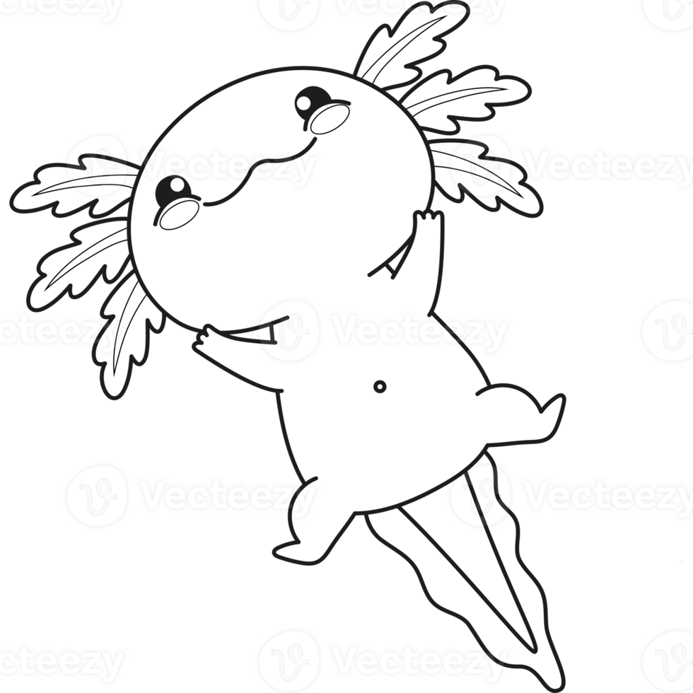 Outline funny Axolotl. Line drawing png