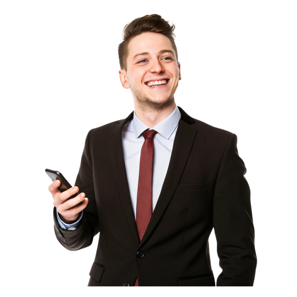 Professional Businessman Holding a Smartphone with Confidence png