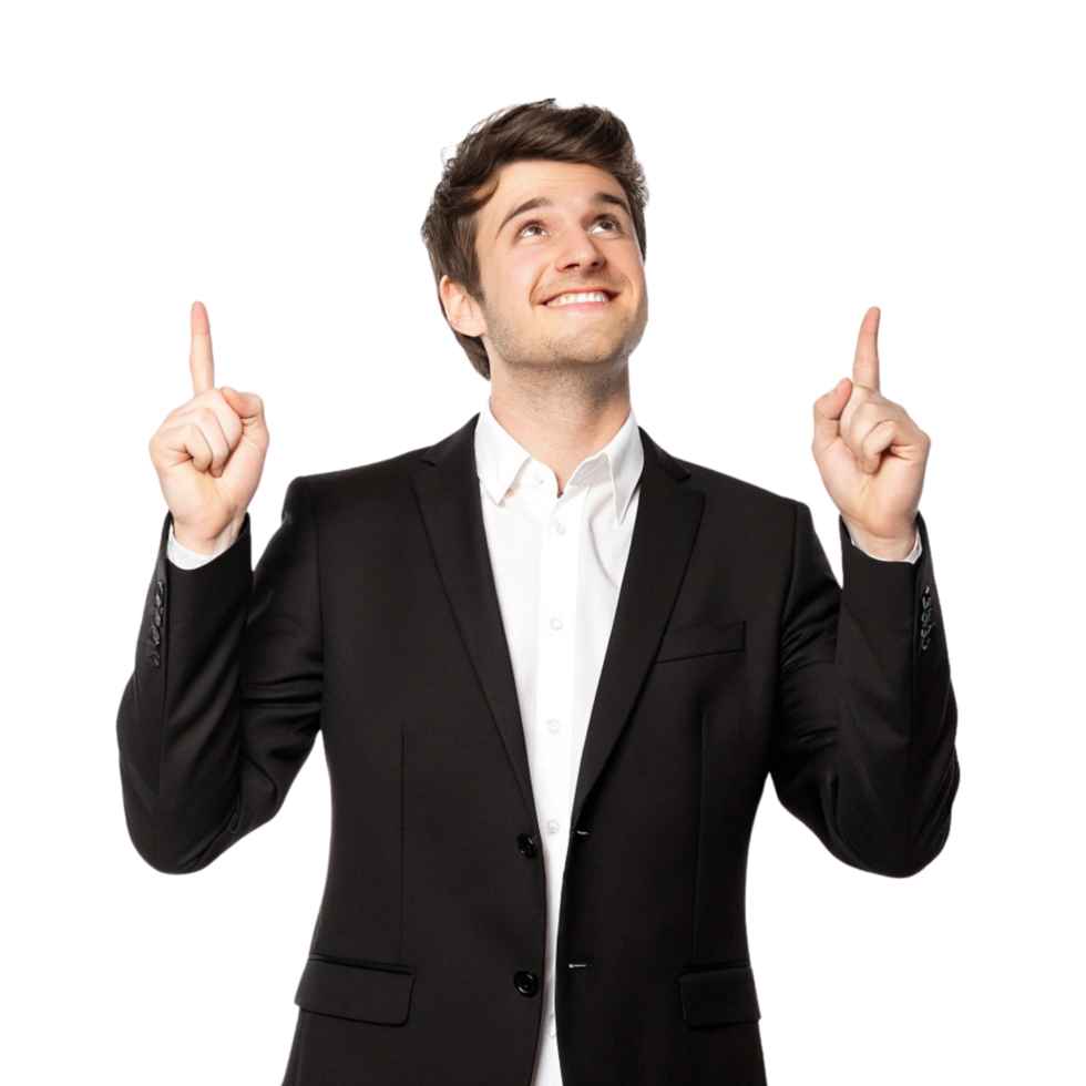 Smiling Businessman Pointing Up with Both Hands png