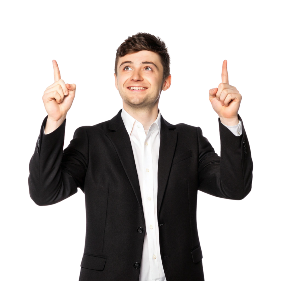 Confident Businessman Pointing Up with Both Hands png
