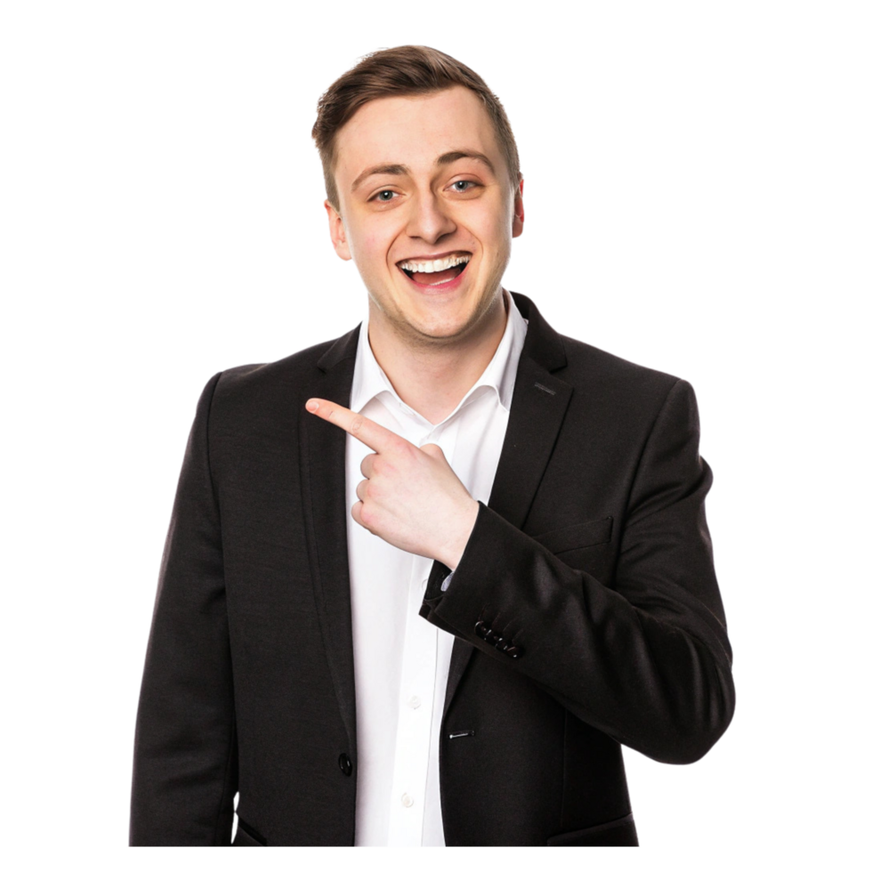 Successful Businessman in Formal Attire Pointing At Something png