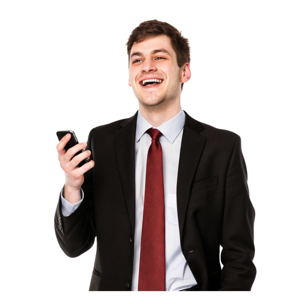 Confident Businessman Holding a Smartphone in Hand png