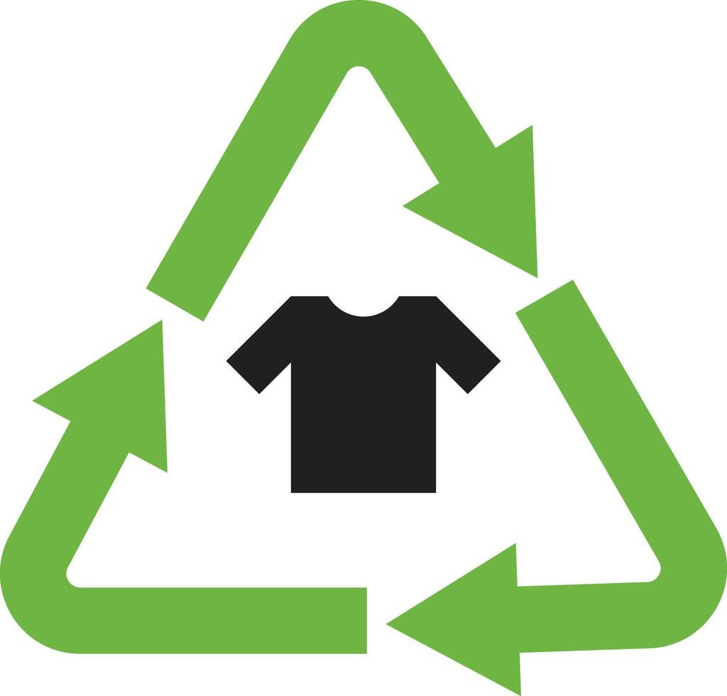 Textile recycling icon isolated on white background . Clothes recycling icon . Recycled tshirt symbol . illustration vector