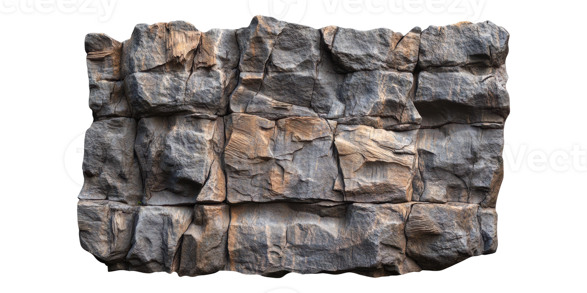 Rough stone brick wall texture isolated on transparent background png