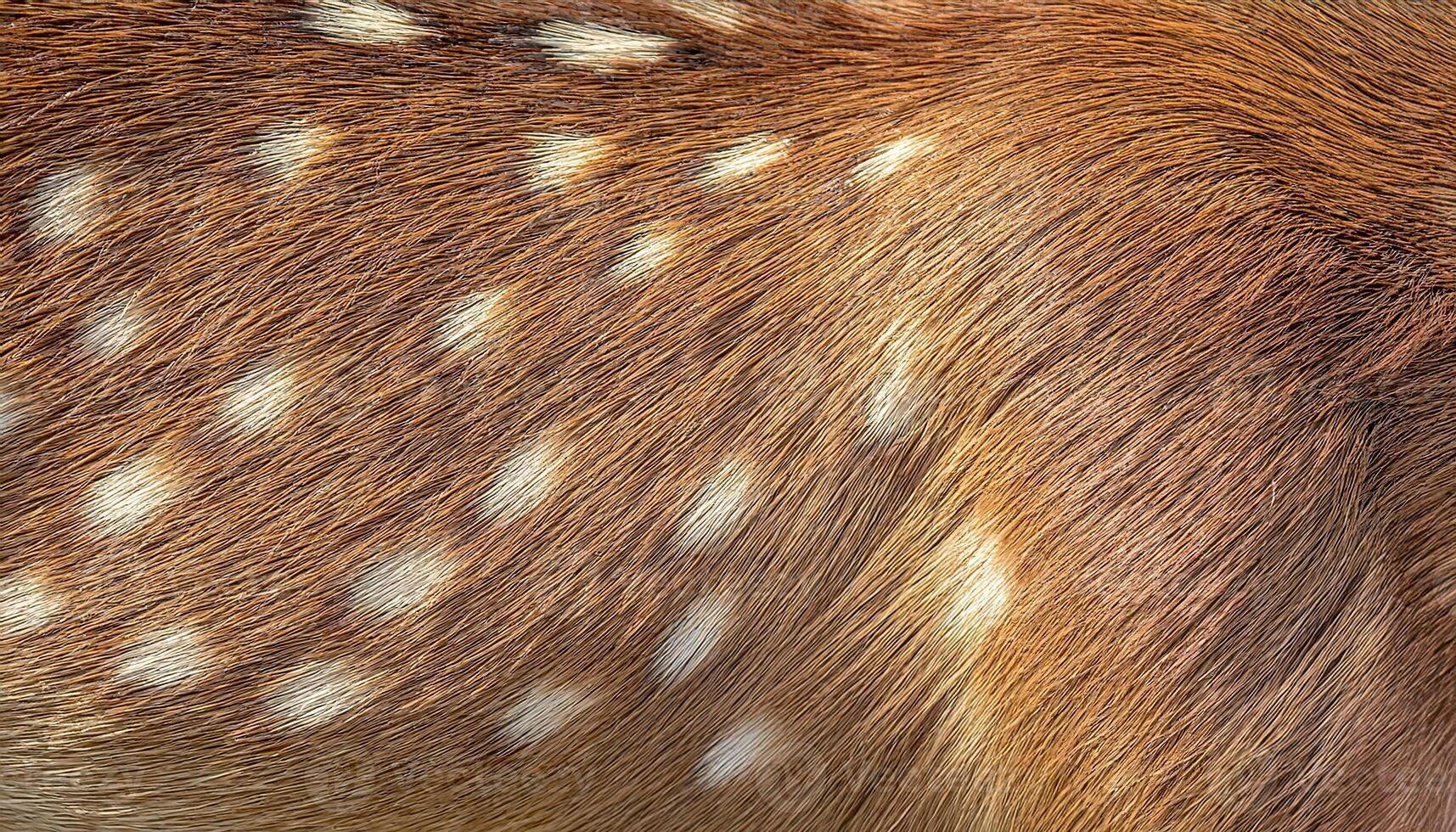 macro view of deer fur showcasing smooth light brown texture with distinctive white spots in natural pattern photo