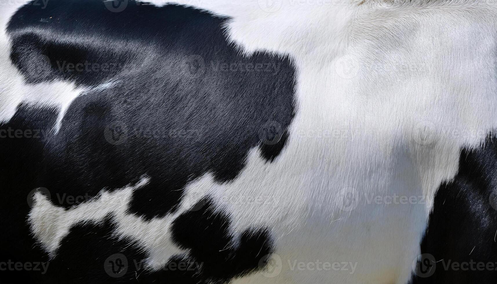 close-up of cowhide showcasing smooth black and white patch patterns with detailed fur texture for natural animal surface concepts photo