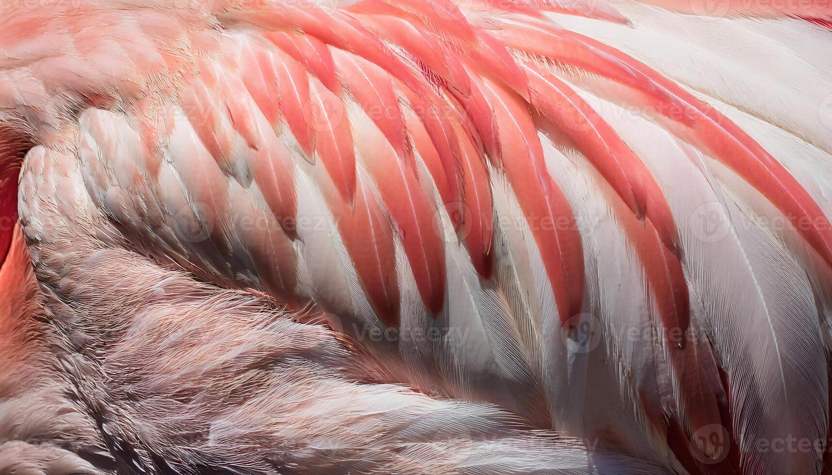 close-up texture of flamingo feathers showing soft pink and white hues with intricate patterns photo