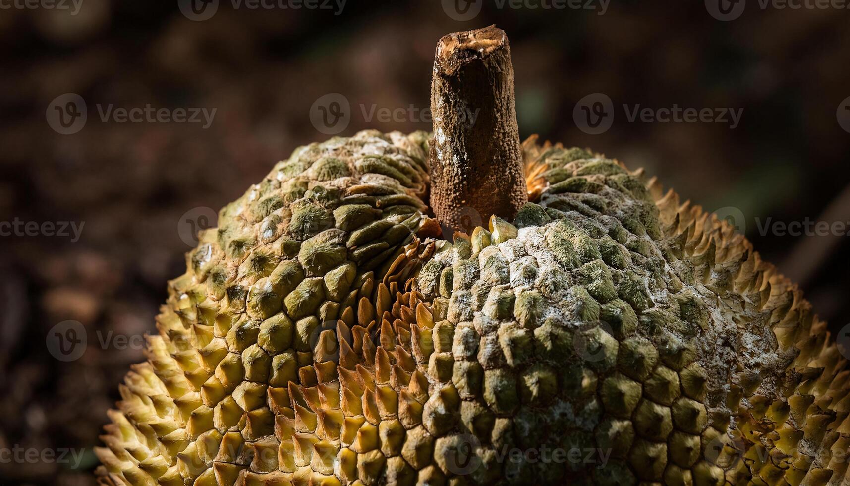 macro view of a shriveled jackfruit with mold patches and dried skin on a natural background photo