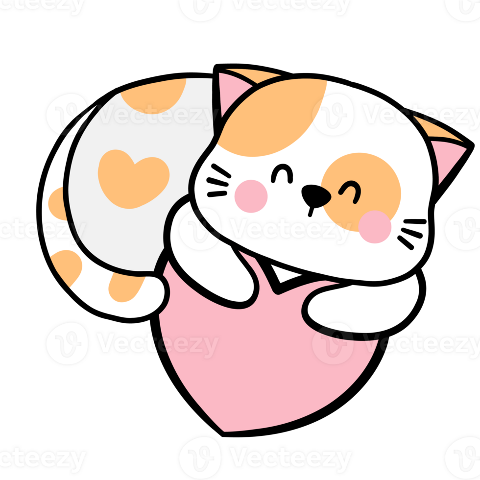 Cute Cartoon Cat Holding a Heart png