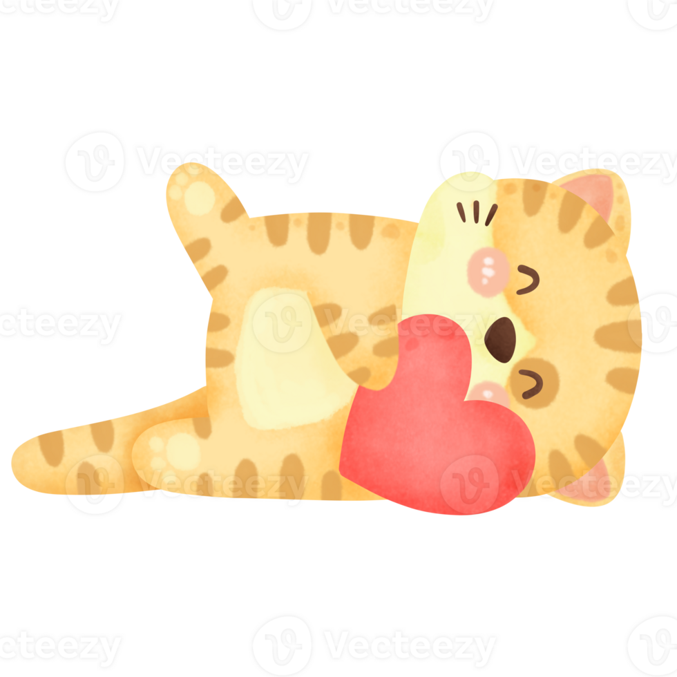 Cute Cat Holding Heart Illustration png