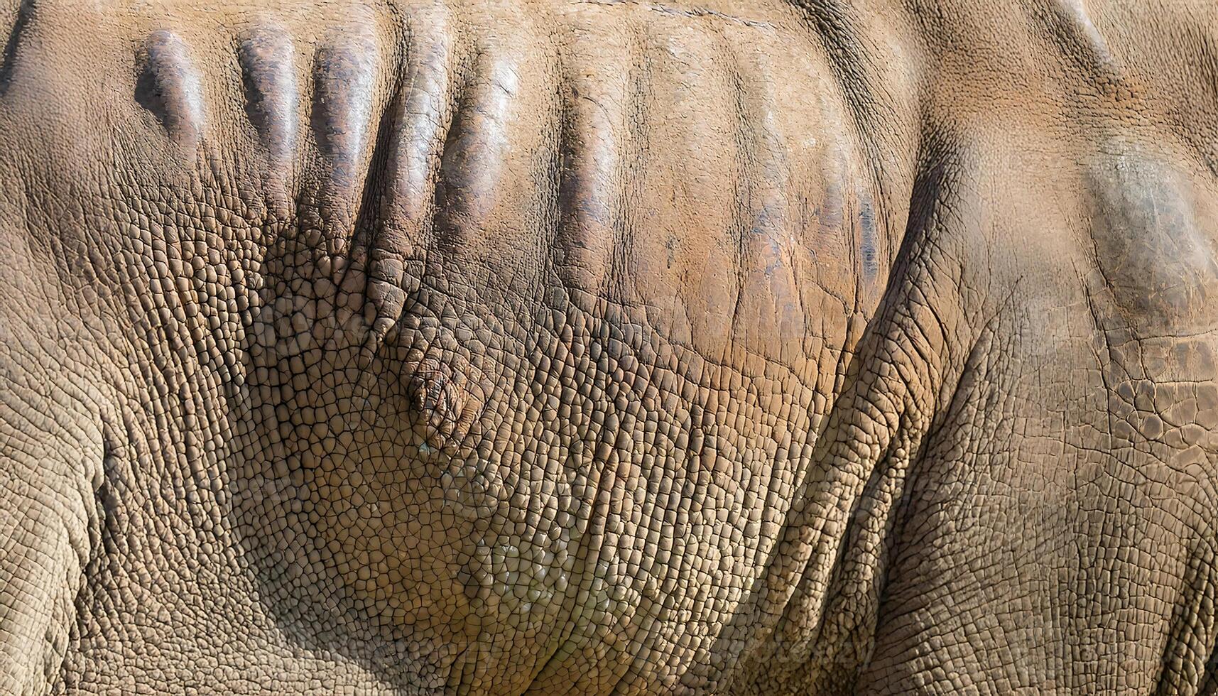close-up of rhinoceros skin showing textured and rugged armor-like folds and natural patterns photo