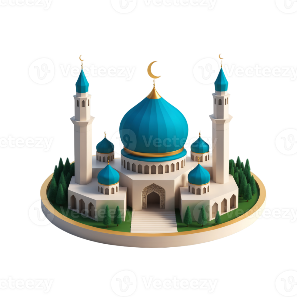 Artistic 3D Mosque with Dome and Crescent png
