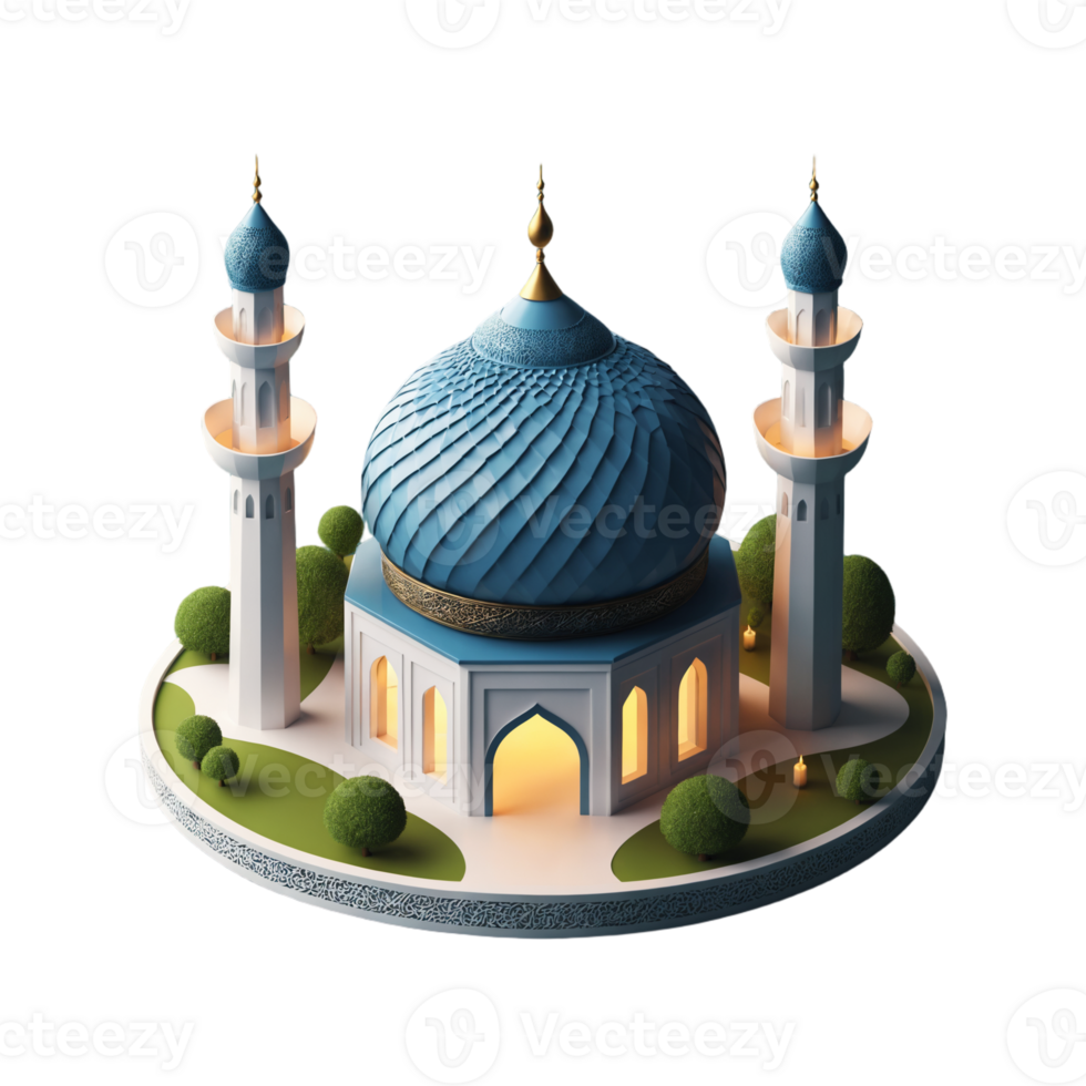 Elegant 3D Mosque with Blue Dome png