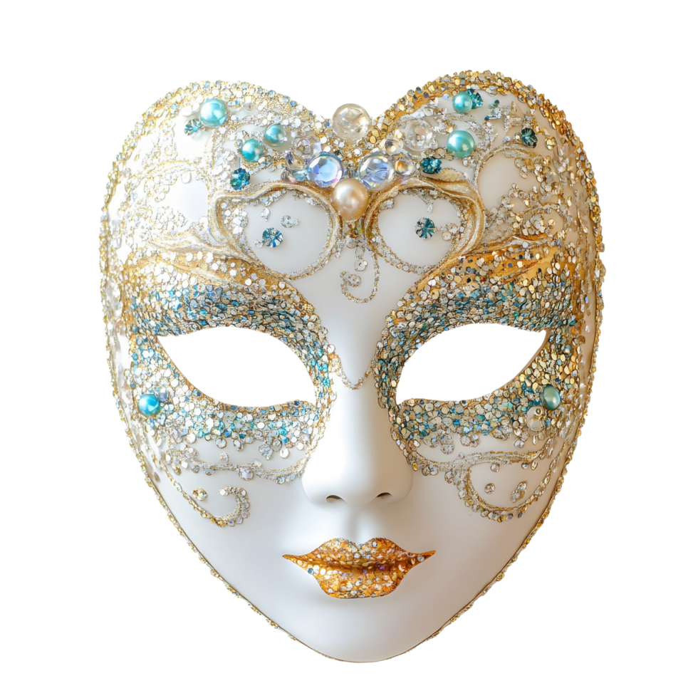 3D Carnival Face Mask with Sparkling Sequins and Realistic Details, Isolated on Transparent Background png