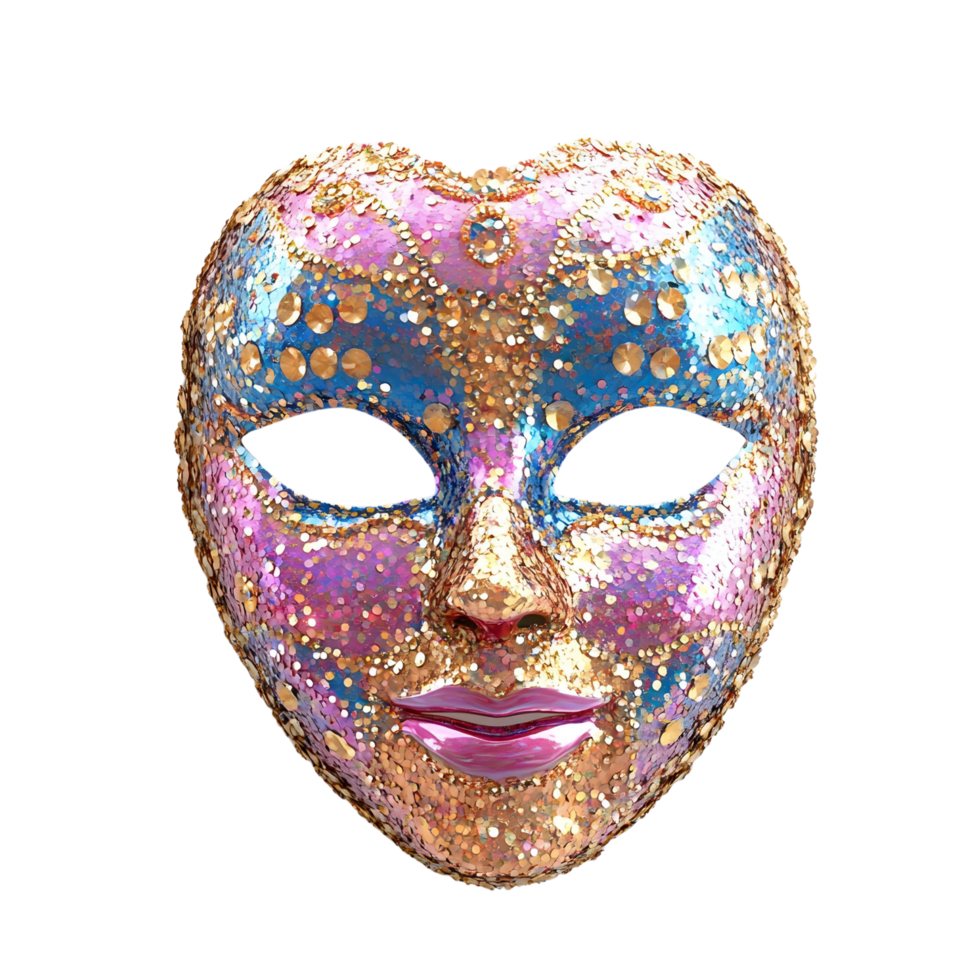 Vibrant Carnival Face Mask Featuring Shiny Sequins and Realistic Textures, Isolated on Transparent Background png