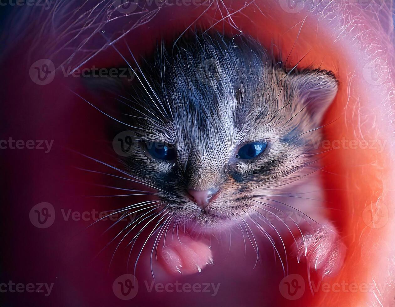 close-up of a kitten fetus at 6 weeks showcasing delicate whiskers and developing fur inside the womb photo