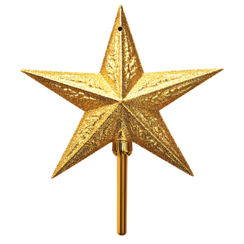 Polished Gold Christmas Star Tree Topper Adornment Isolated on Transparent Background png