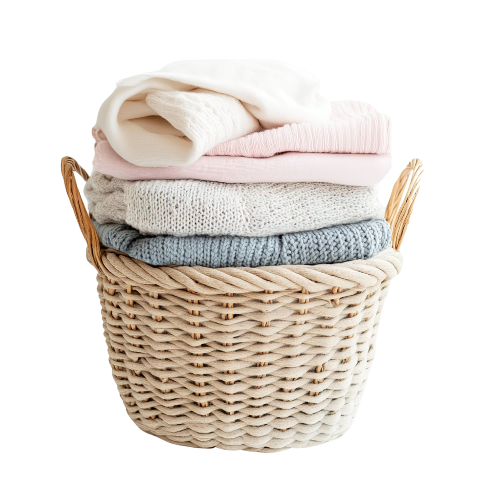 Neatly Folded Pastel Clothes in Basket Isolated on Transparent Background png