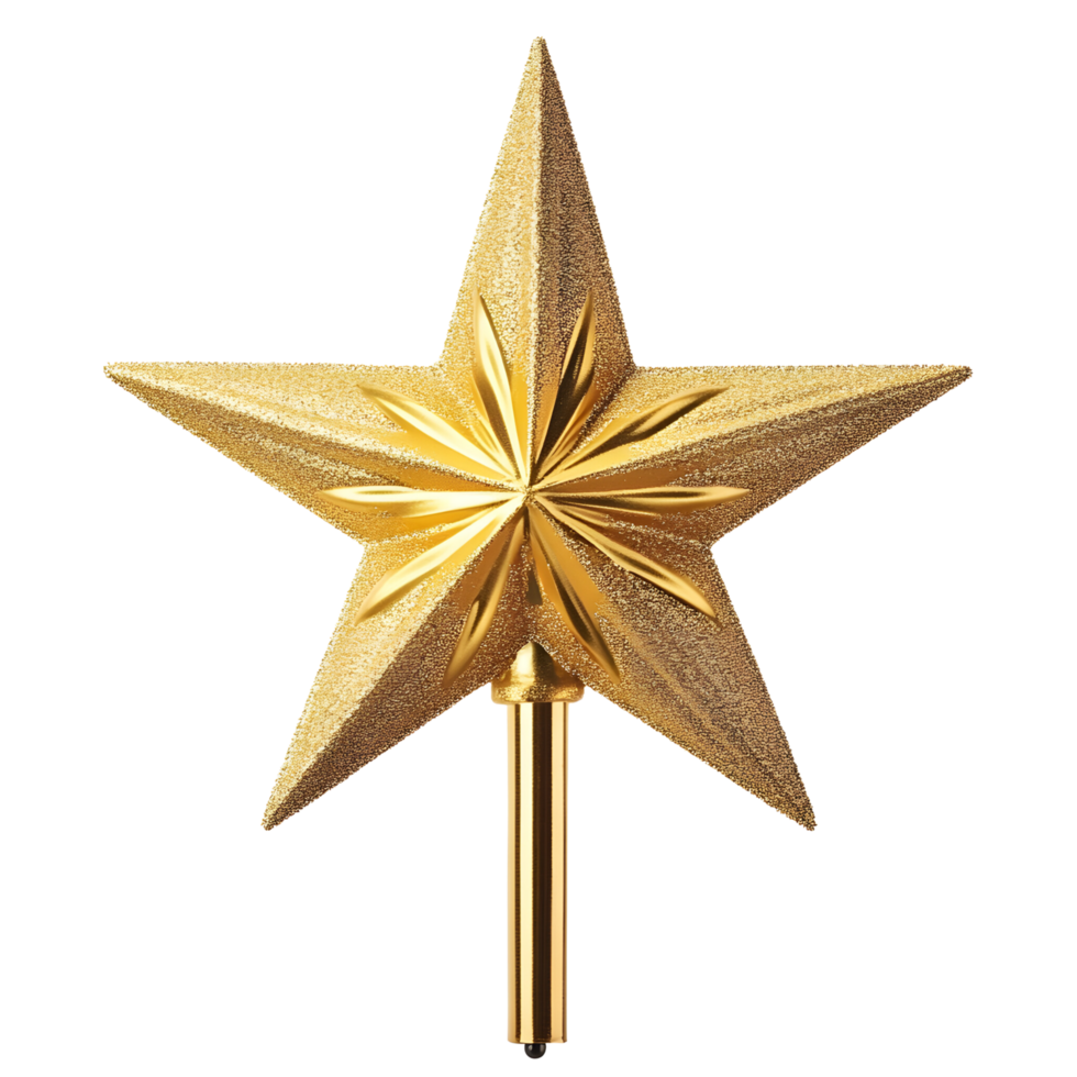 Classic Shiny Gold Star Christmas Tree Topper Isolated on Transparent Background png