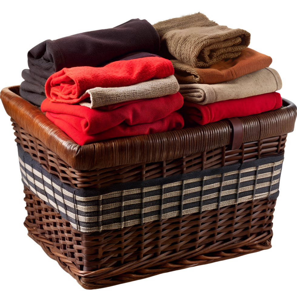 Fresh Basket of Neatly Folded Clothes Isolated on Transparent Background png