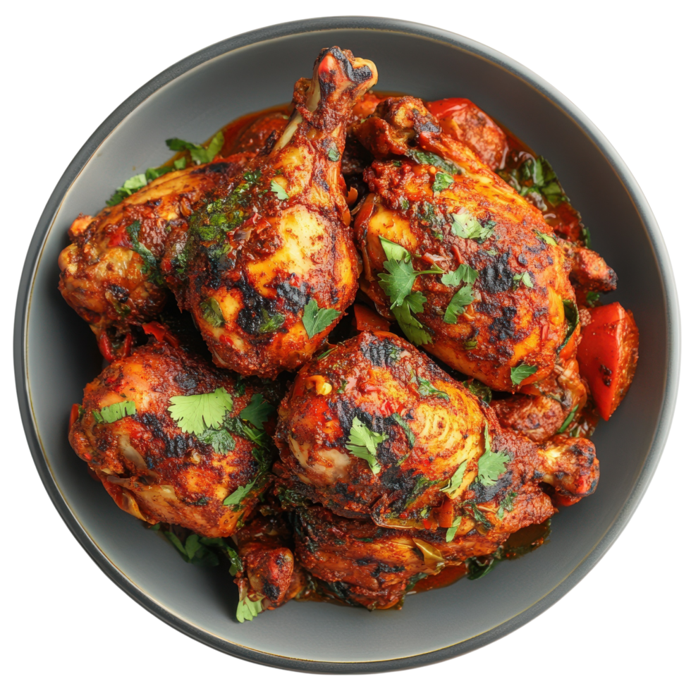 Vibrant and flavorful Ghanaian marinated chicken, presented beautifully, isolated on transparent background png