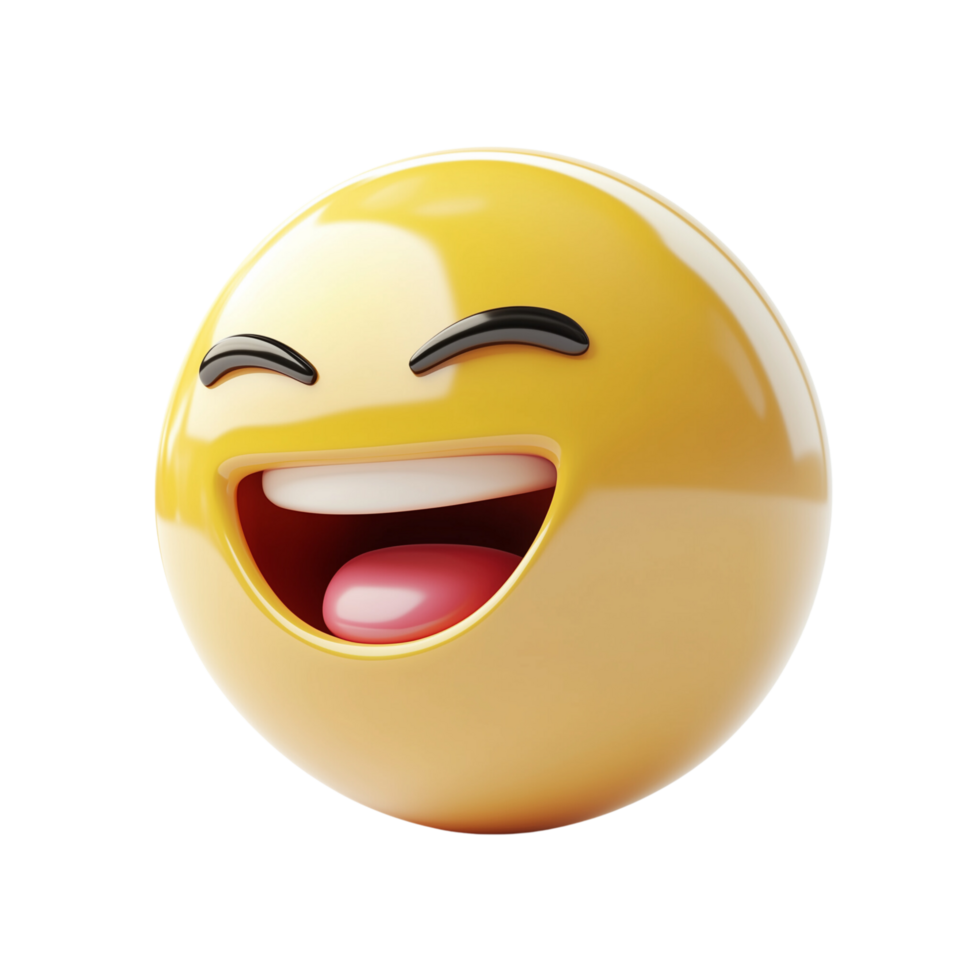 3D Laughing Emoji with Open Mouth and Closed Eyes, Expressive Face Isolated on Transparent Background png
