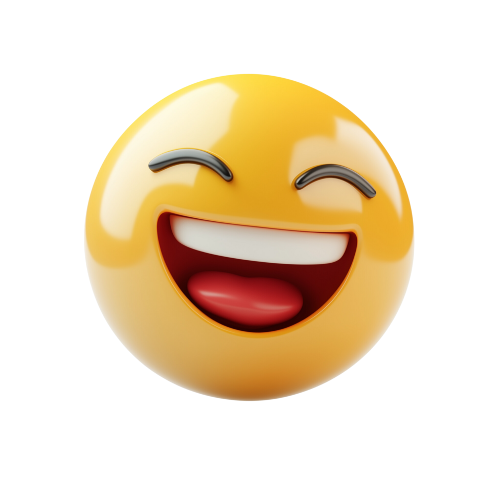 Fun 3D Laughing Face Emoji with Closed Eyes and Open Mouth, Detailed Expression Isolated on Transparent Background png
