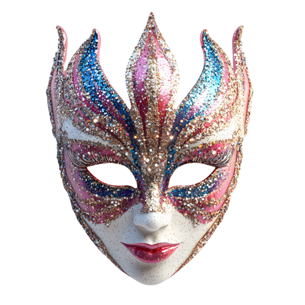 Realistic 3D Carnival Mask with Intricate Sparkling Sequins, Isolated on Transparent Background png