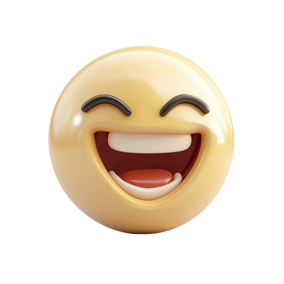 3D Detailed Laughing Face Emoji with Closed Eyes and Open Mouth Isolated on Transparent Background png