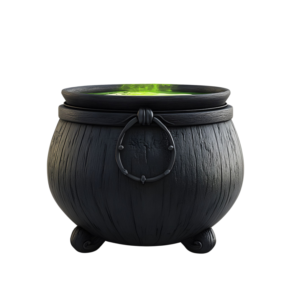 Bubbling Green Potion in 3D Witch Cauldron, Isolated on Transparent Background png