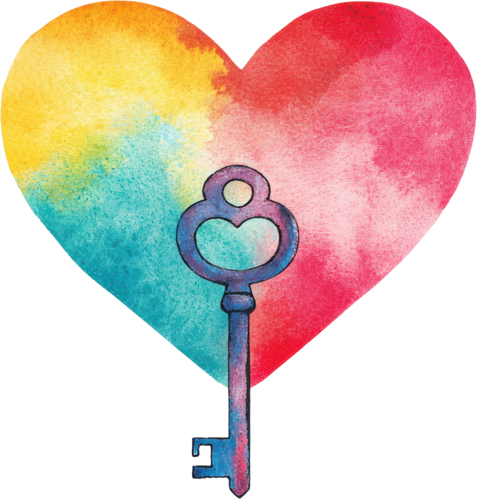 Watercolor Heart Key Love Romance Symbolism Design png