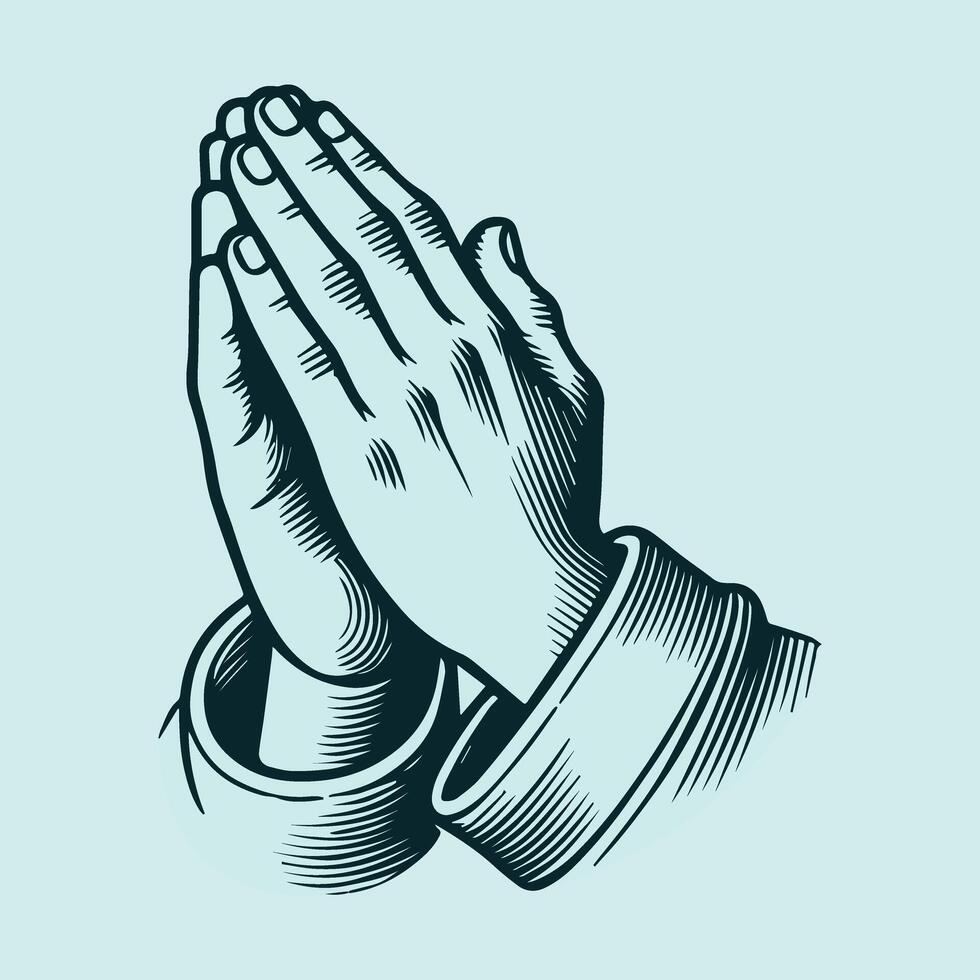 Praying hands with crossed arms on a blue background vector