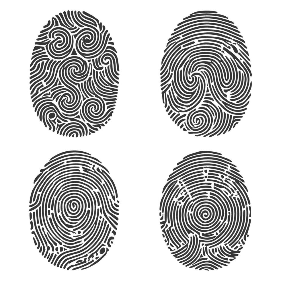 Four different fingerprints with swirls and swirls vector