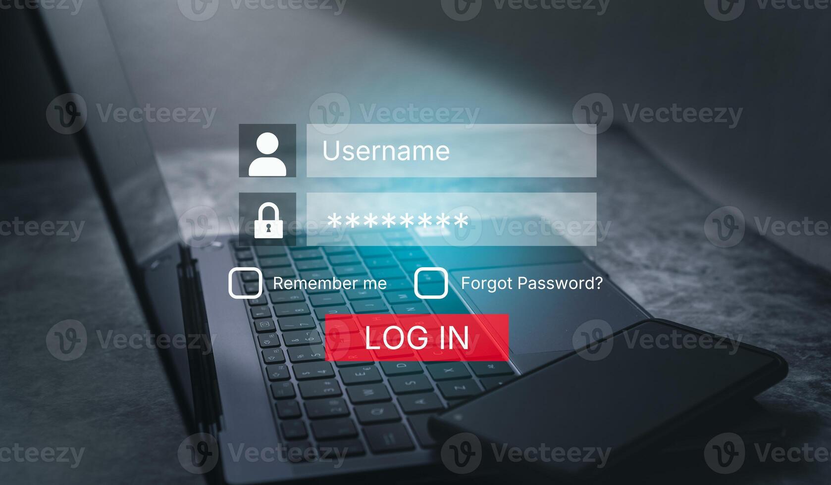 Cyber security password login online concept. Username and password for social media or website. Online bank account. photo