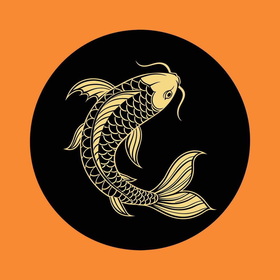 Golden koi fish on black background vector