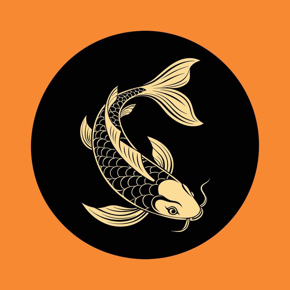 A black and gold koi fish on an orange background vector