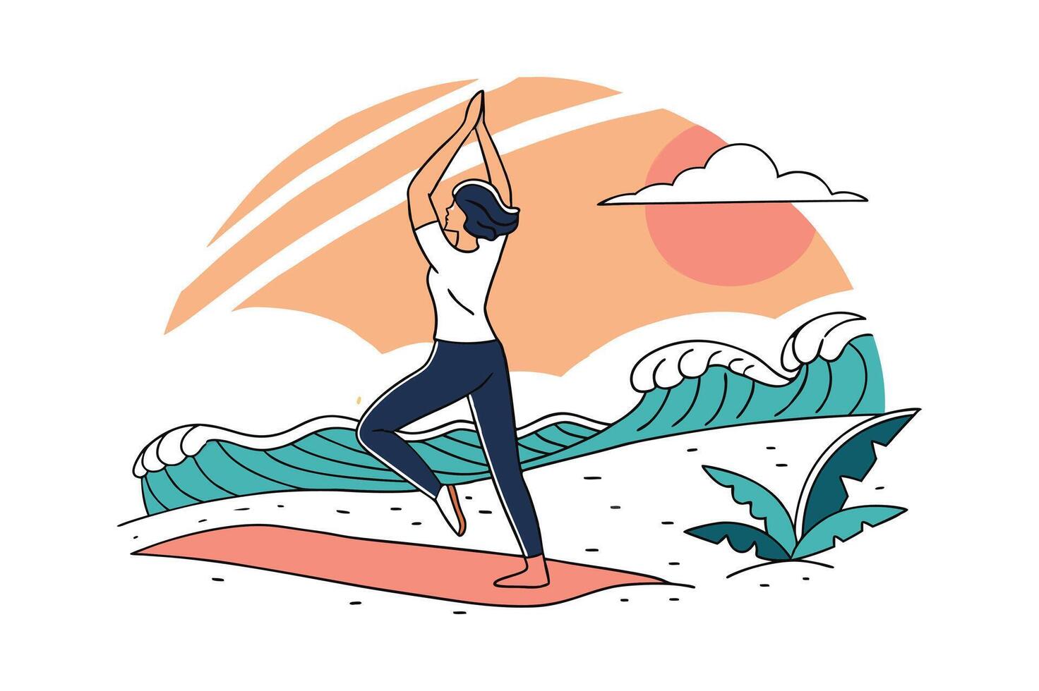 Yoga illustration of a women in morning time vector