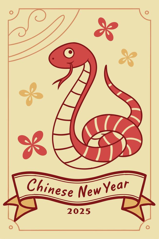 Chinese new year card with a snake and ribbon vector
