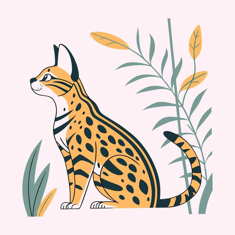 A cat sitting in the grass with leaves vector