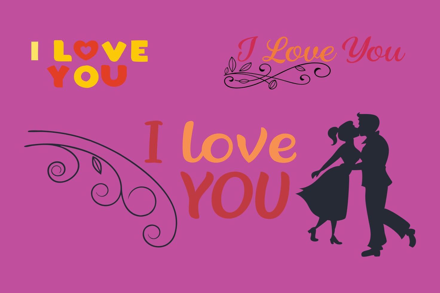 I love you card with silhouettes of a couple vector